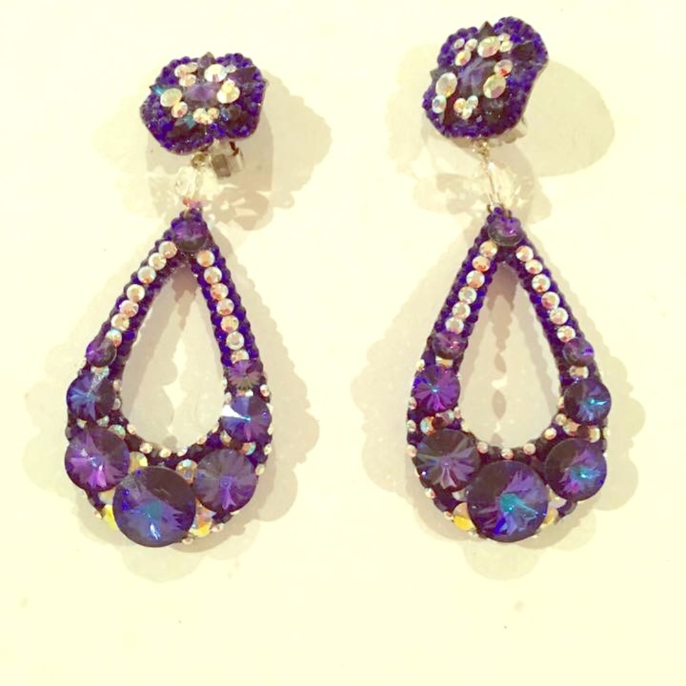 Purple and rhinestone teardrop earrings